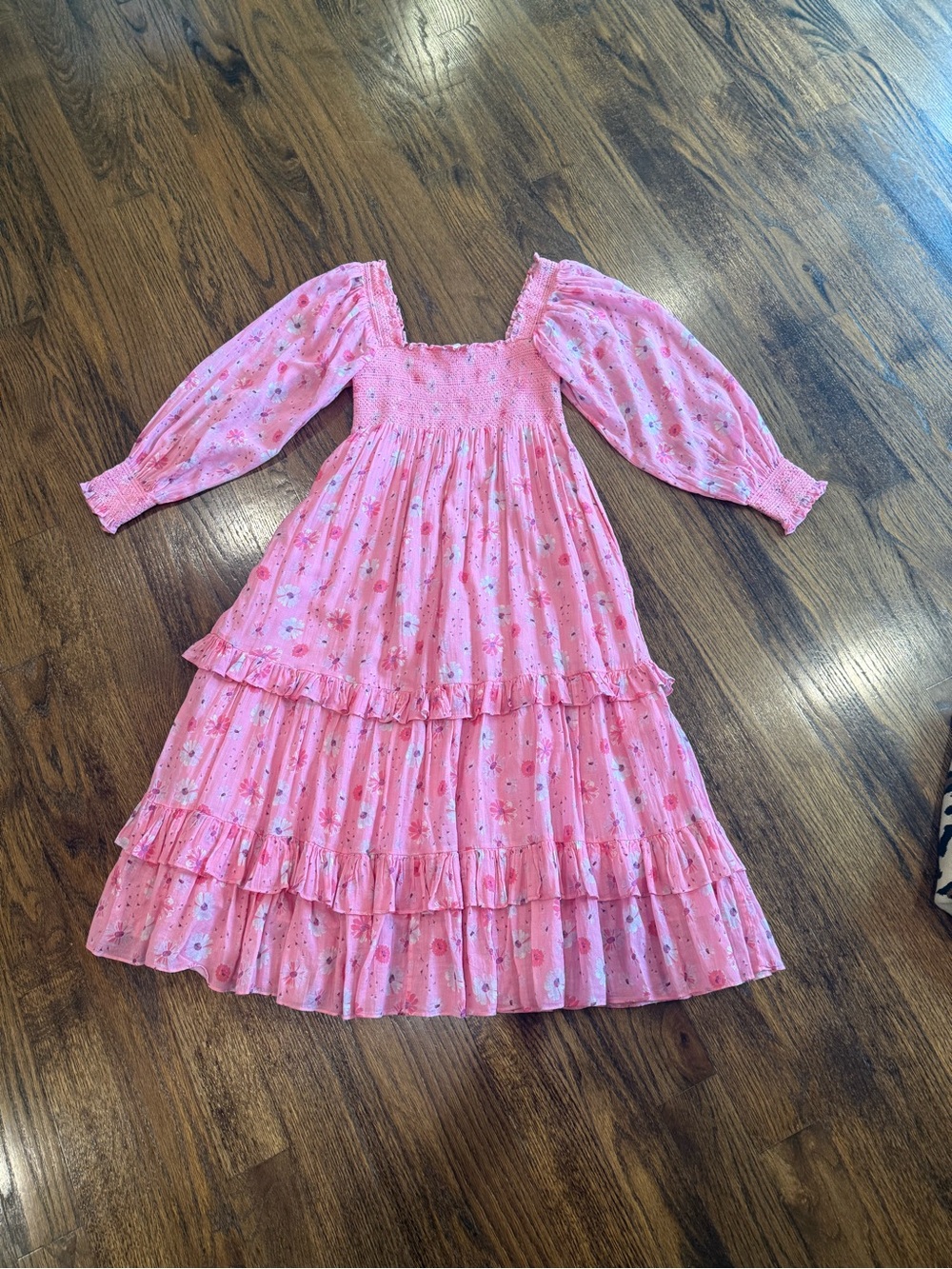 LoveShackFancy Pink Floral Tiered Maxi Dress